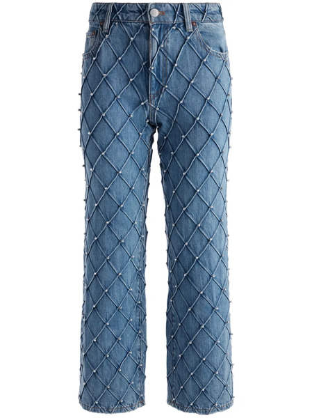  Alice + Olivia Weezy Quilted Cropped Jeans - Blue 