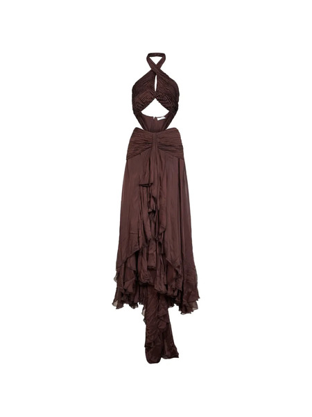  Alina Pleated Asymmetric Dress - Brown 