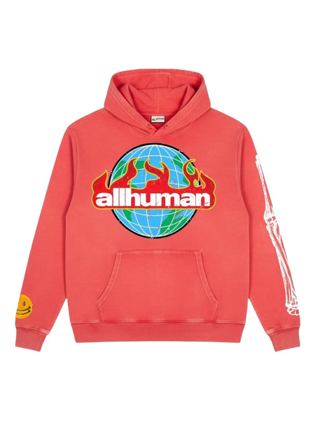  All Human Graphic Hooded Sweater - Red 