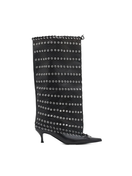 All In 60mm Leather Grommets-embellished Boots - Black 