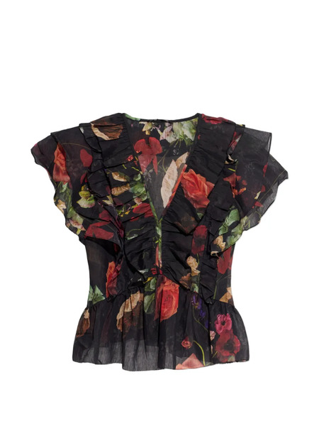  Allsaints Alma Ruffled Floral-print Blouse - Black 
