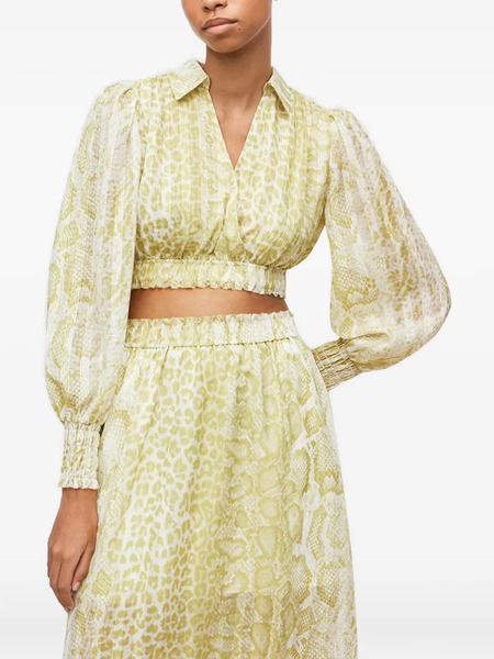  Allsaints Clara Noche Shirred Snake-print Top - Yellow 