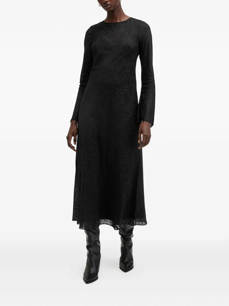  Allsaints Jada Textured Flared Midi Dress - Black 