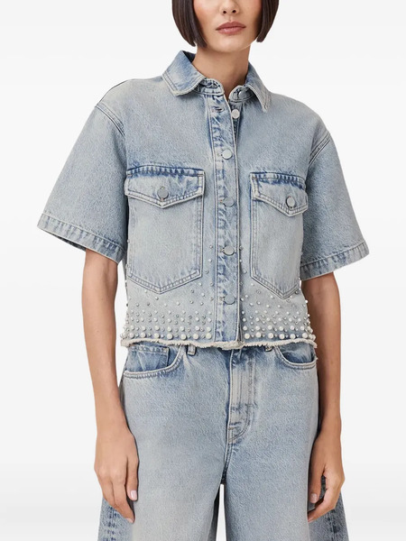  Allsaints Pearl-embellished Denim Shirt - Blue 