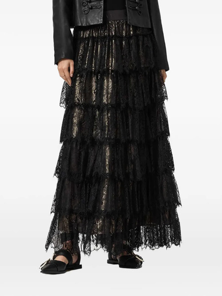  Allsaints Tiered Lace-detail Maxi Skirt - Black 