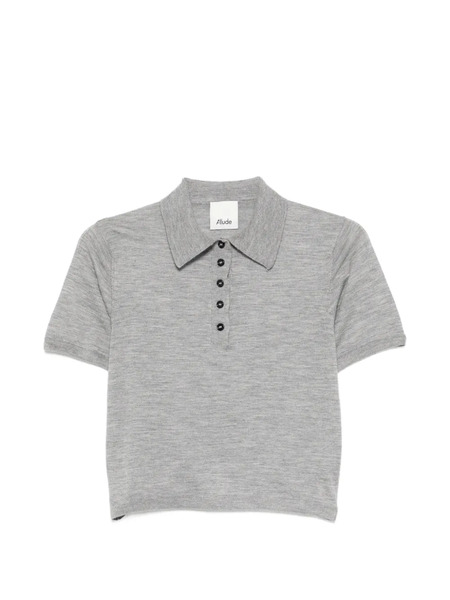  Allude Buttoned Short-sleeve Polo Top - Grey 