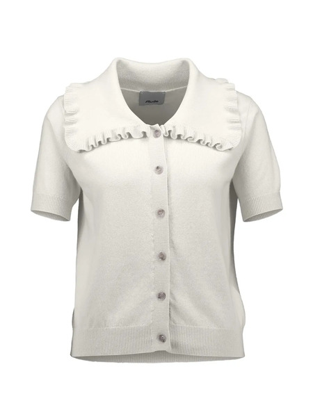  Allude Ruffled-collar Short-sleeve Cardigan - White 