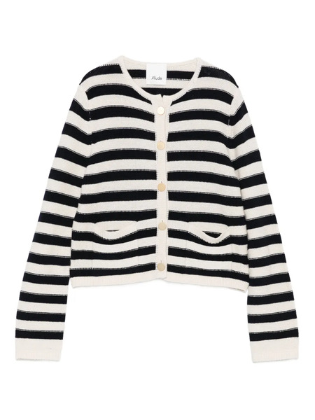  Allude Striped Button Cardigan - Black 