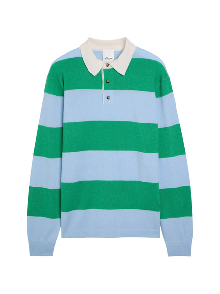  Allude Striped Buttoned Polo Shirt - Green 