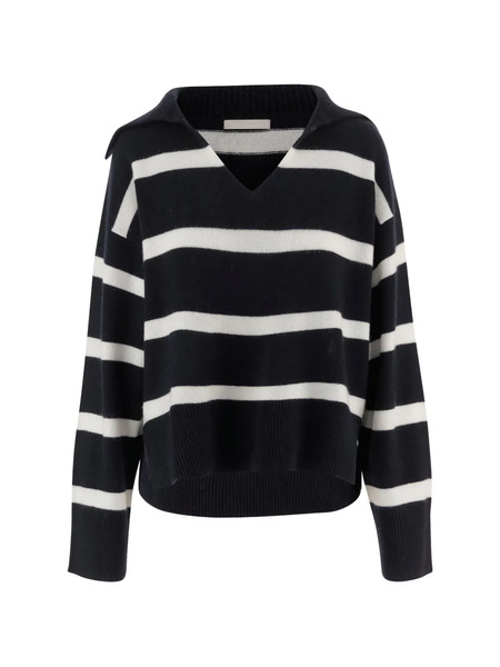  Allude Striped V-neck Sweater - Blue 