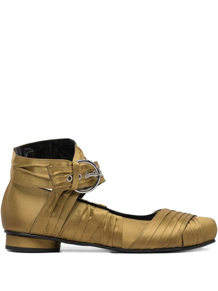  Alohas Volant Pleated Buckle Ballet Flats - Gold 