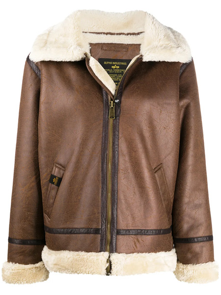  Alpha Industries Faux Shearling Aviator Jacket - Brown 