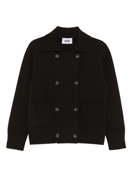  Alpha Studio Double-breasted Patch-pocket Cardigan - Black 
