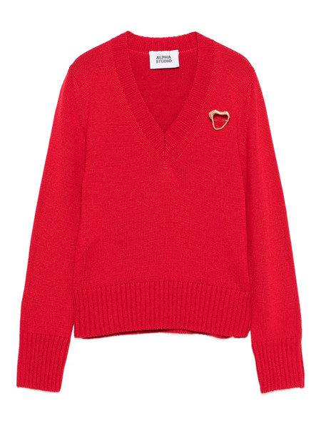  Alpha Studio Heart-detail V-neck Sweater - Red 