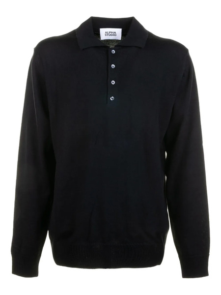  Alpha Studio Long-sleeve Merino Polo Shirt - Blue 