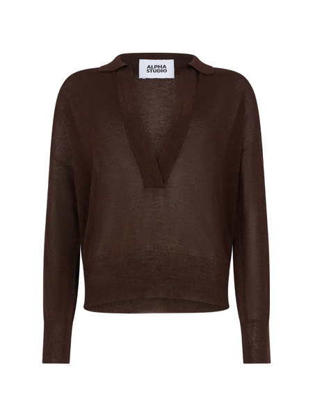 Alpha Studio Polo-collar V-neck Sweater - Brown 
