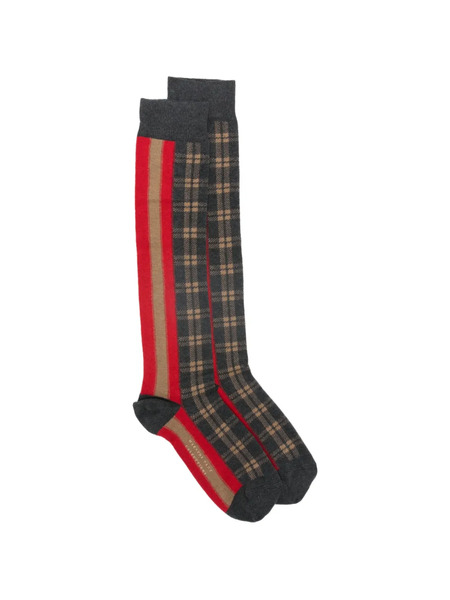 Alto Striped Plaid Socks - Grey 