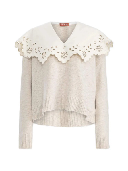  Altuzarra Broderie Anglaise V-neck Sweater - Neutrals 