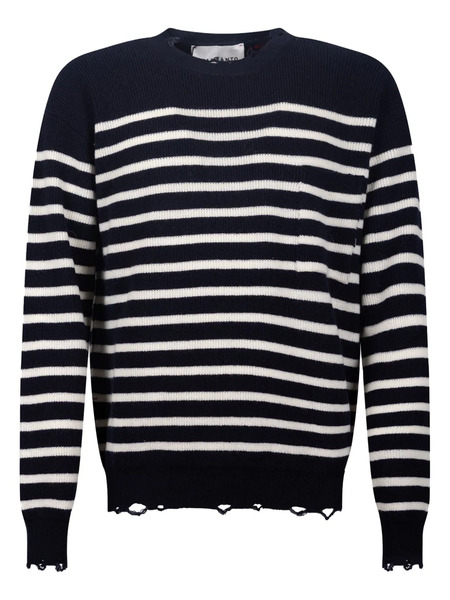  Amaranto Striped-detail Distressed Sweater - Blue 