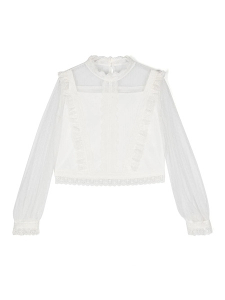  Amaya Lace-trim Mesh Blouse - White 