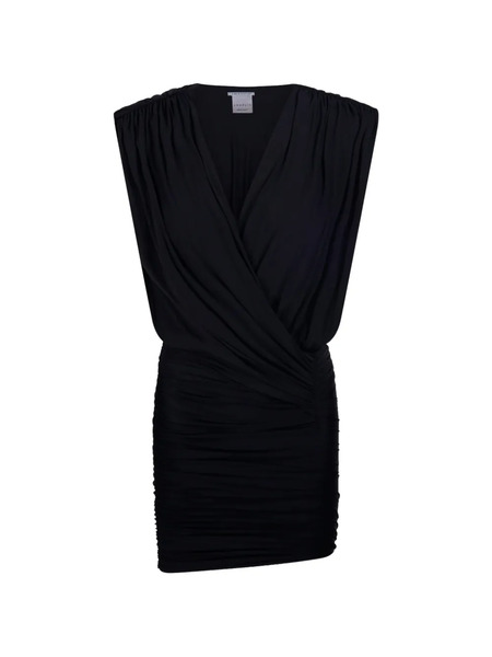  Amazuìn Candice Draped V-neck Mini Dress - Black 