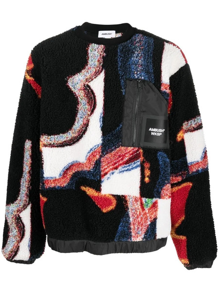  Ambush Abstract-print Faux-shearling Sweatshirt - Black 