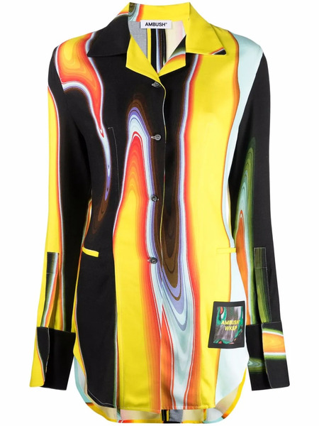  Ambush Asymmetric Print Logo Patch Shirt - Yellow 