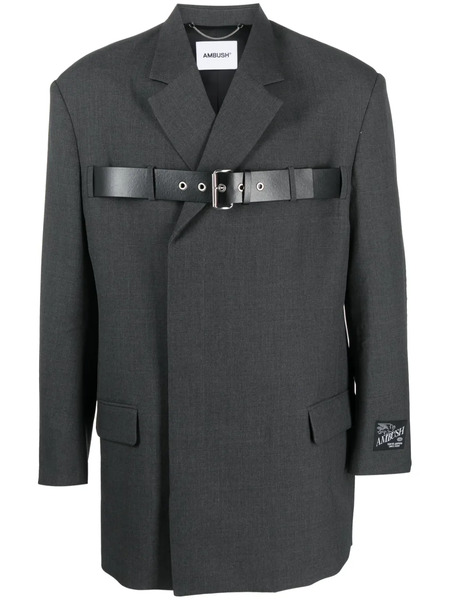  Ambush Belted-detail Virgin-wool Blazer - Grey 