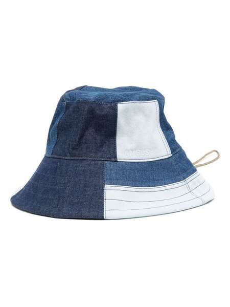  Ambush Denim Patchwork Drawstring Bucket Hat - Blue 