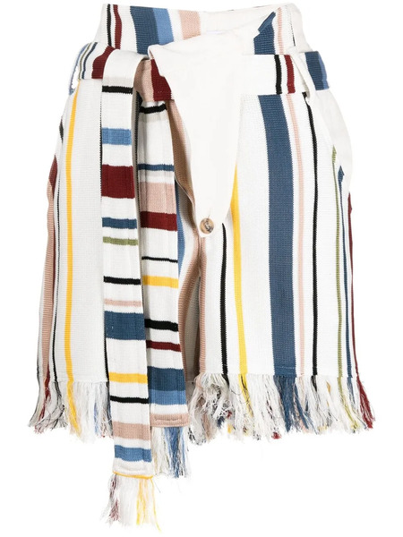  Ambush Frayed-hem Striped Shorts - Neutrals 