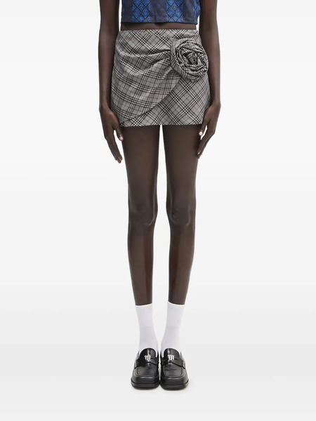  Ambush Rose-appliqué Plaid Skirt - Grey 
