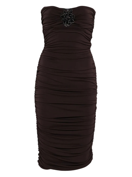  Amen Embellished Strapless Midi Dress - Brown 