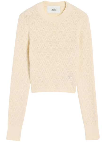  Ami Paris Ami De Coeur Cotton-blend Top - Neutrals 