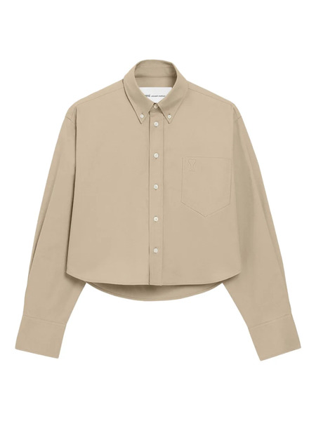  Ami Paris Ami De Coeur Embossed Cropped Shirt - Neutrals 