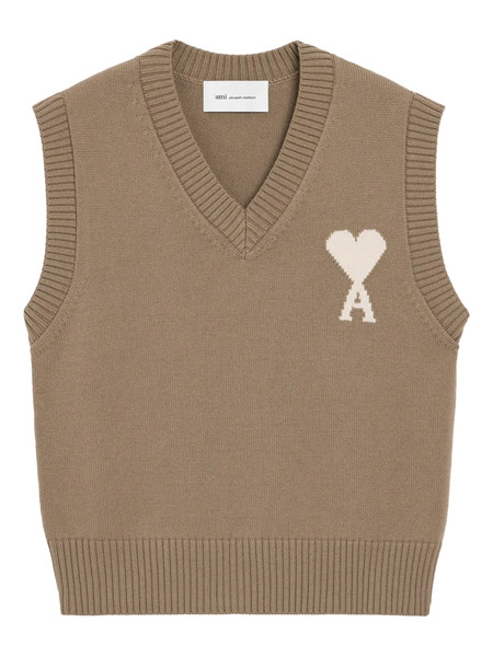  Ami Paris Ami De Coeur Knitted Vest - Neutrals 