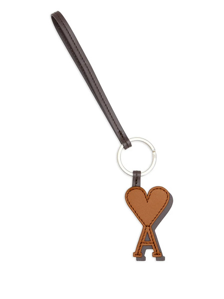  Ami Paris Ami De Coeur Leather Keyring - Brown 