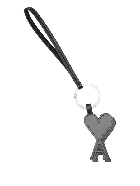  Ami Paris Ami De Coeur Leather Keyring - Grey 