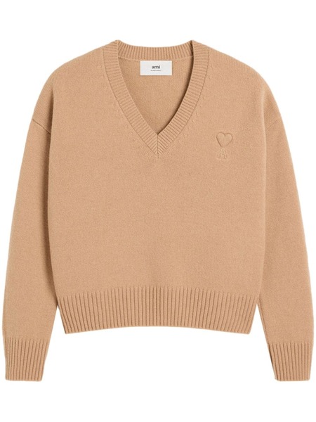  Ami Paris Ami De Coeur V-neck Jumper - Neutrals 