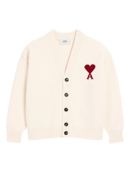  Ami Paris Ami De Coeur Wool Cardigan - Neutrals 