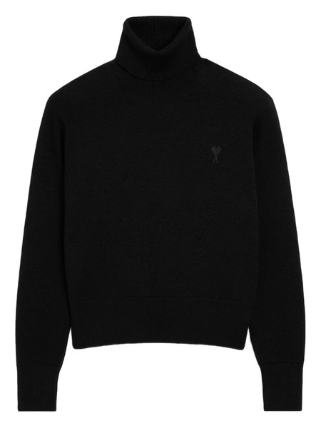  Ami Paris Ami De Coeur Wool Turtle-neck Sweater - Black 