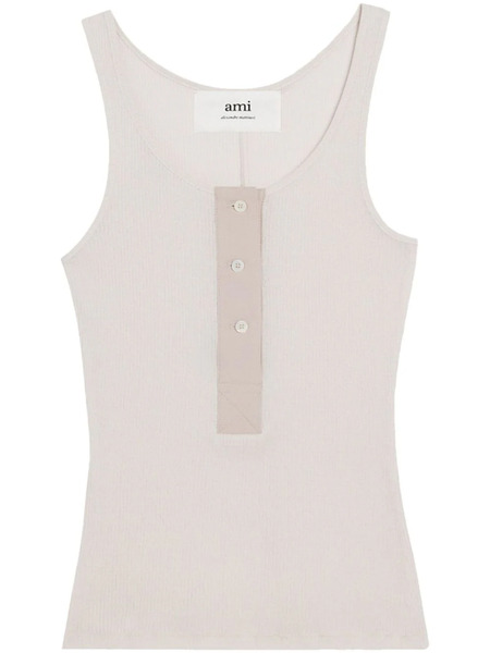  Ami Paris Button-front Cotton-rib Tank Top - Grey 