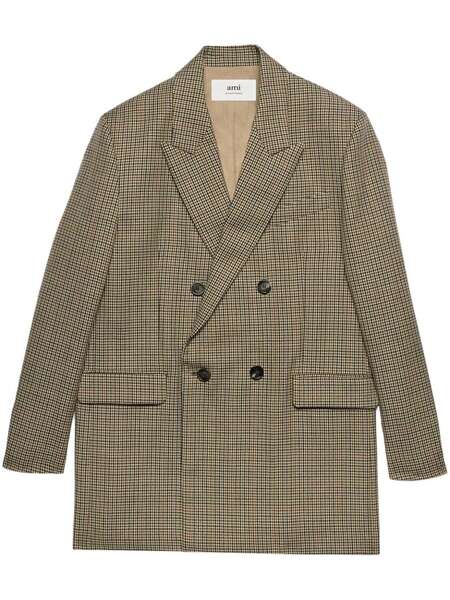  Ami Paris Check-print Double-breasted Blazer - Neutrals 