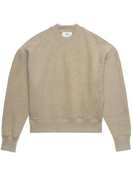  Ami Paris Crew-neck Fleece Sweatshirt - Neutrals 