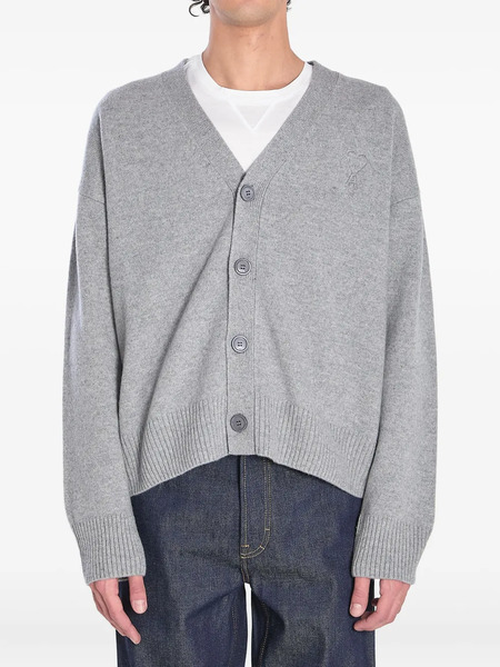  Ami Paris Embroidered-logo Button Cardigan - Grey 