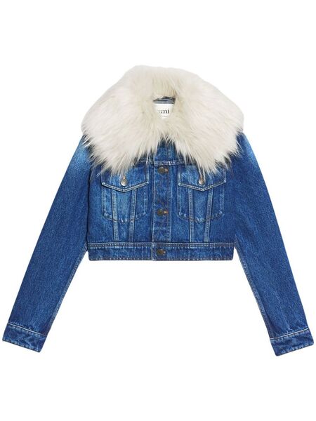  Ami Paris Furry Collar Denim Jacket - Blue 