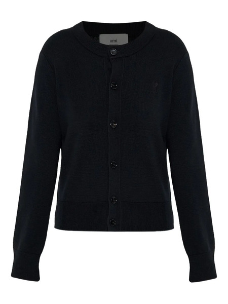  Ami Paris Heart-embroidered Button Wool Cardigan - Black 