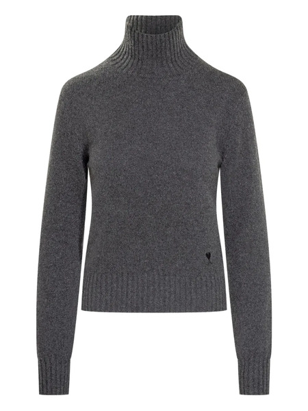  Ami Paris Heart-embroidered Turtleneck Sweater - Grey 