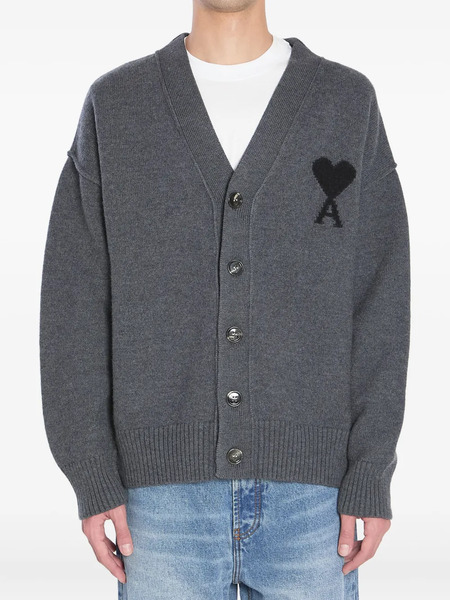  Ami Paris Heart-logo Button Cardigan - Grey 