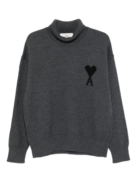  Ami Paris Heart-logo Turtleneck Sweater - Grey 