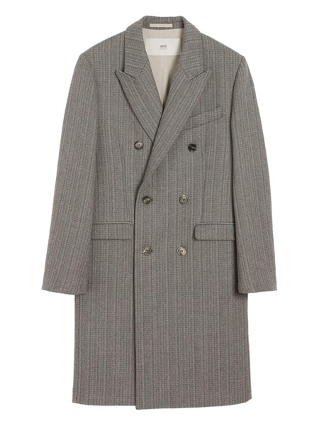  Ami Paris Herringbone Double-breasted Coat - Grey 